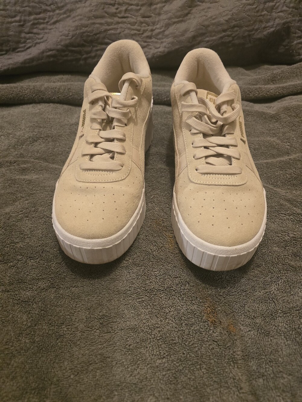 PUMA Cali Wedge Soft Wild Women’s Size 10 Eggnog Beige Suede Platform Sneakers